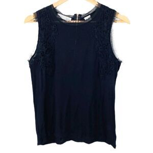 Kersh black sleeveless top with crochet detail med